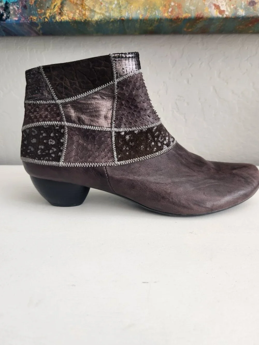 AIDA Brown Leather Patchwork Ankle Boot | 41 (US 9.5)